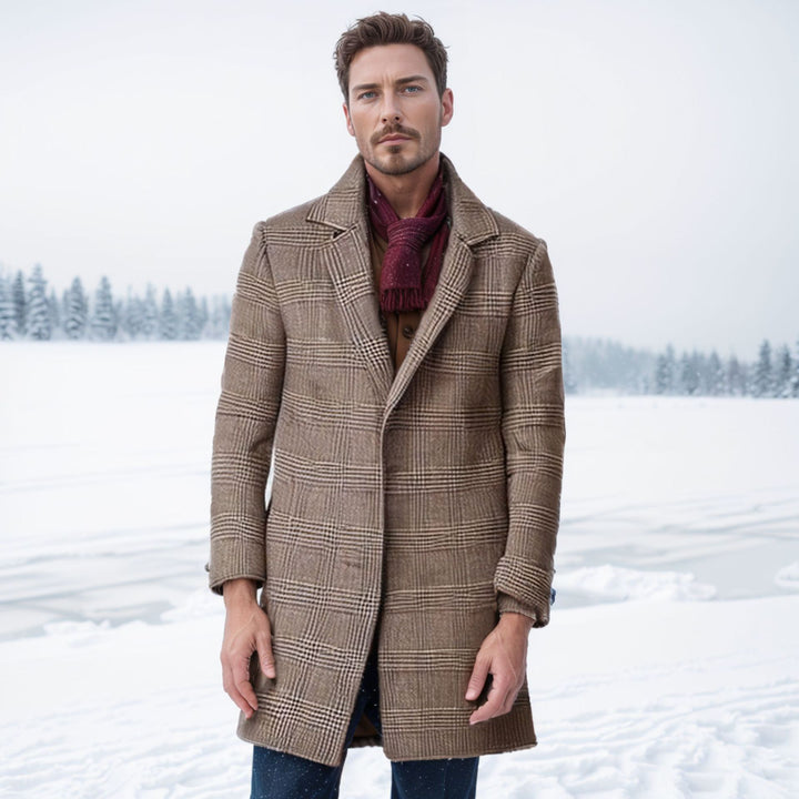 Herren eleganter Hahnentrittmuster-Mantel mit isolierter Fütterung Aliams