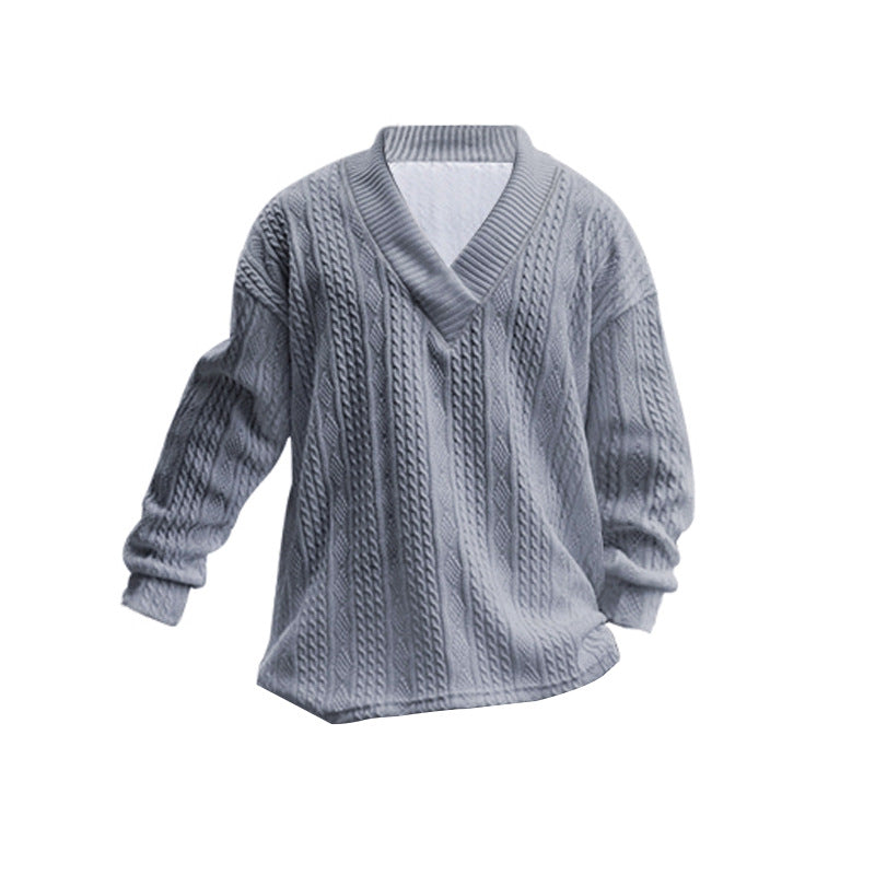 Herren Strickpullover mit V-Ausschnitt und innovativem Kabelstrick-Muster Aliams