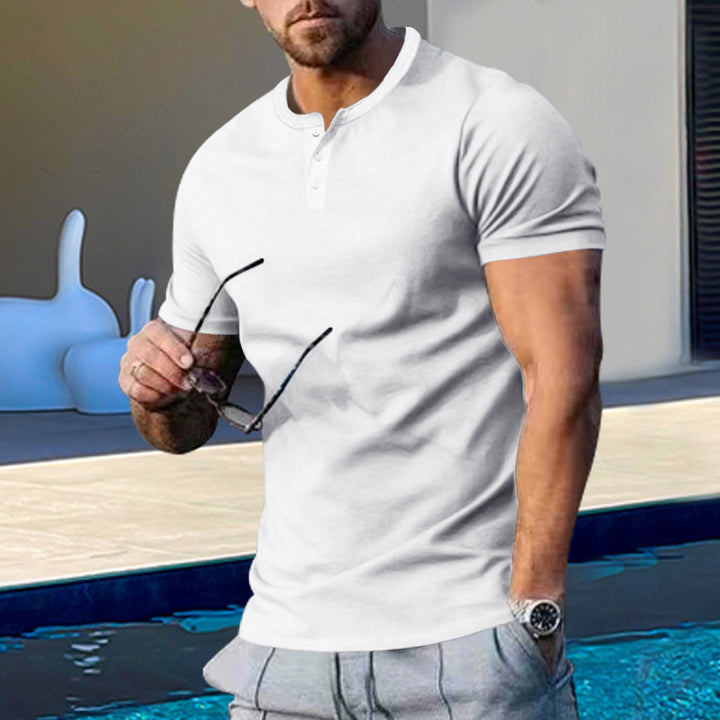 Herren Kurzarm-Henley-T-Shirt mit praktischem Knopfdesign und körperbetonter Passform Aliams