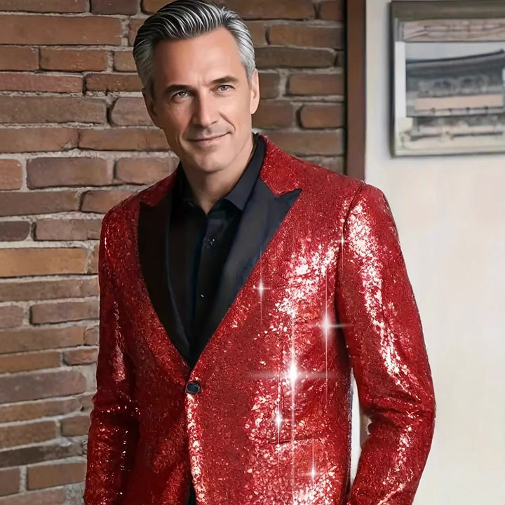 Herren glitzernder Paillettenblazer mit modernem Schnitt und elegantem Revers Aliams