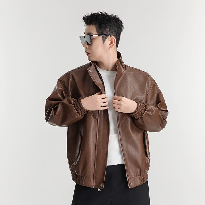 Herren Kunstlederjacke im lässigen Look mit praktischen Pattentaschen Aliams