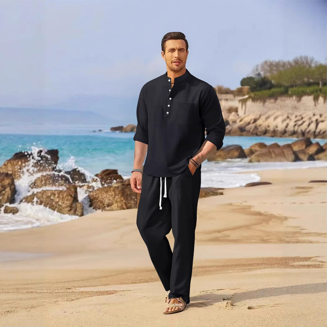 Herren entspannter Strandanzug mit modernem Stehkragen und praktischen Taschen Aliams