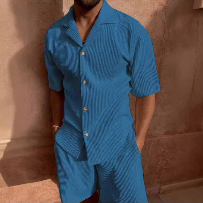 Herren Kurzarm Set aus atmungsaktivem Rippstoff mit moderne Knopfleiste Aliams