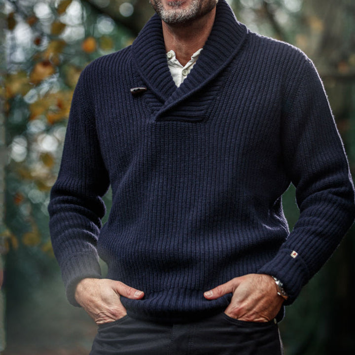 Herren Grob gestrickte Zip-Jacke mit seitlichen Eingrifftaschen und Stehkragen Aliams