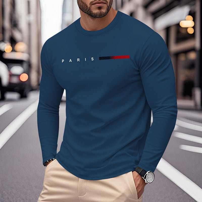 Herren Langarm T-Shirt mit modernem Paris-Druck und elastischem Saum Aliams