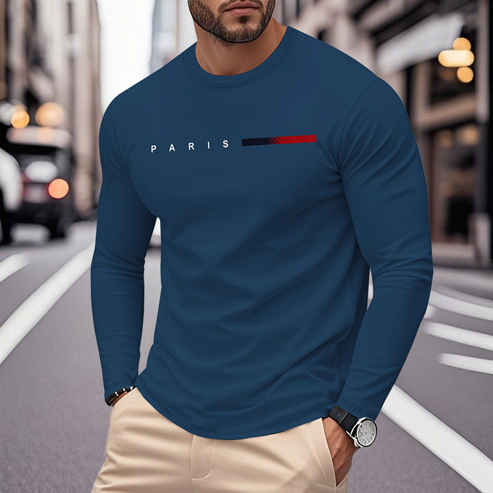 Herren Langarm T-Shirt mit modernem Paris-Druck und elastischem Saum Aliams