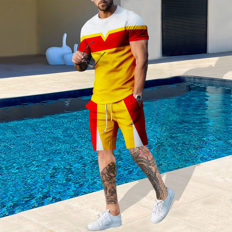 Herren Sportliches Kurzarm-Set mit kontrastierenden Farbblöcken Aliams