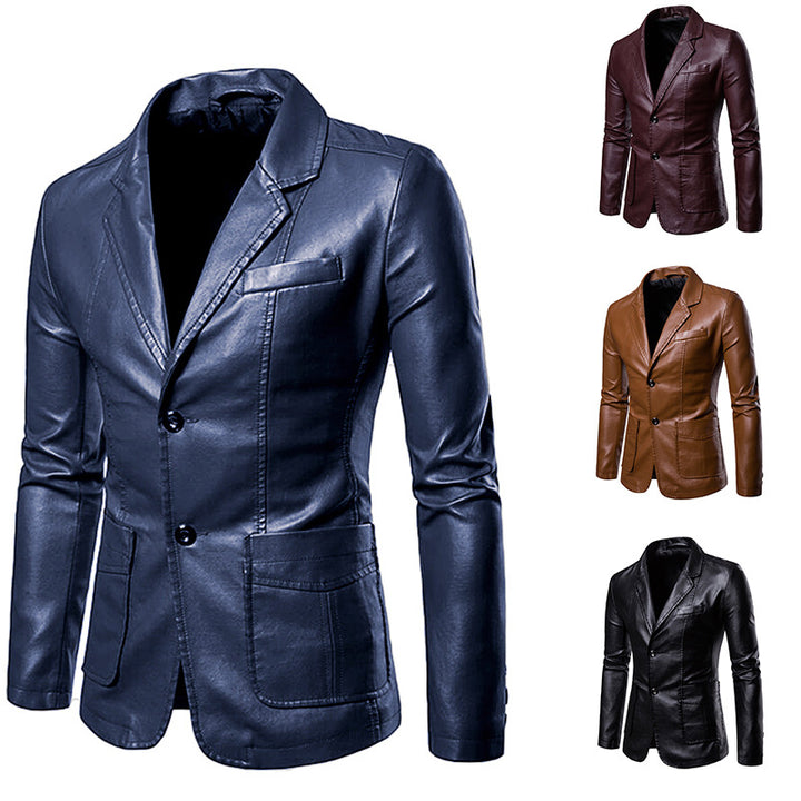Herren elegante Kunstlederjacke mit modernem Schnitt und praktischen Taschen Aliams
