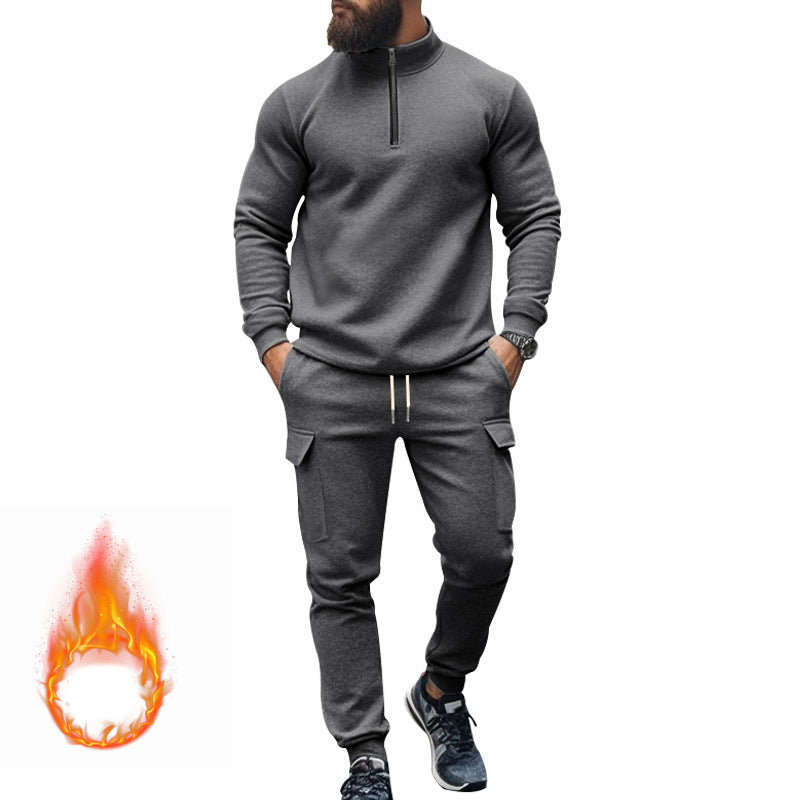 Herren Sportliches Fleece-Set mit funktionalem Reißverschluss und Cargo-Hosen Aliams