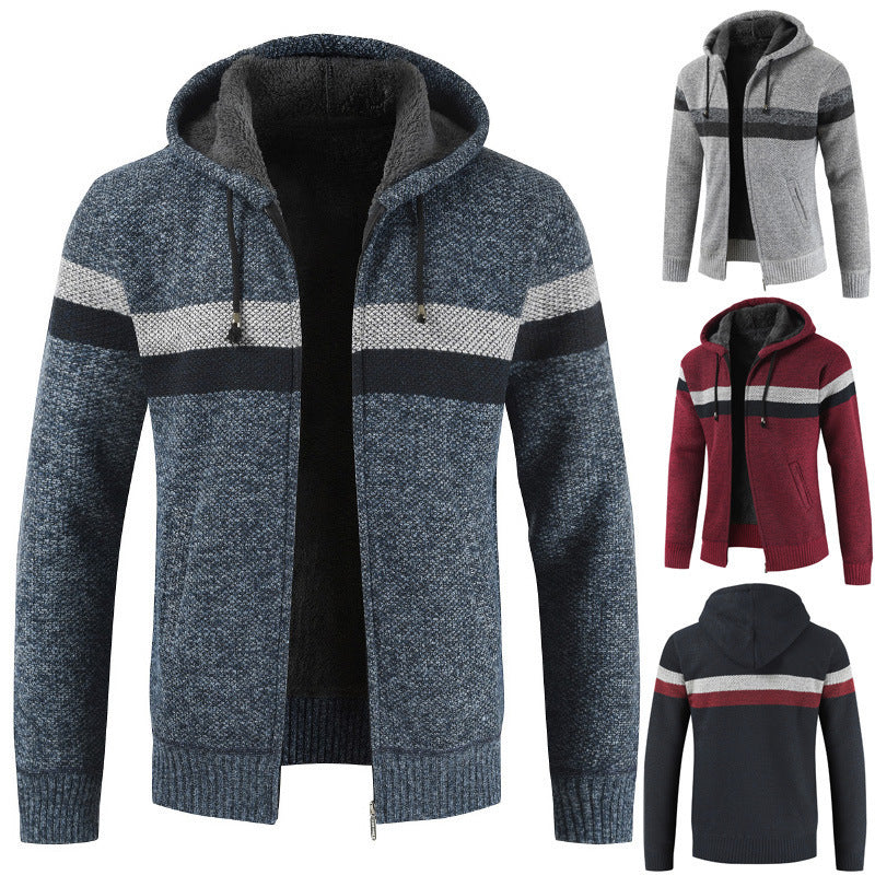 Herren Kapuzenstrickjacke mit kontrastierenden Streifen Aliams