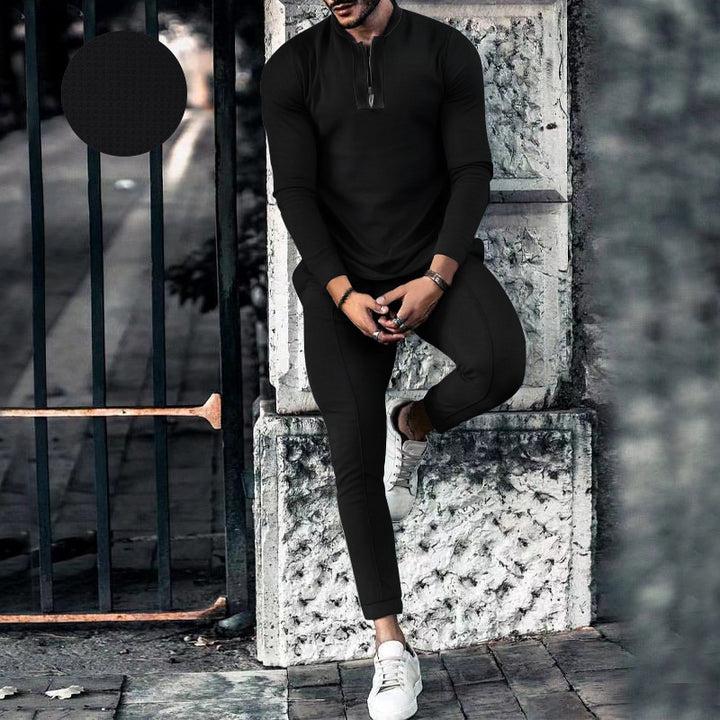 Herren sportliches Langarm-Set mit Reißverschluss und figurbetonter Hose Aliams