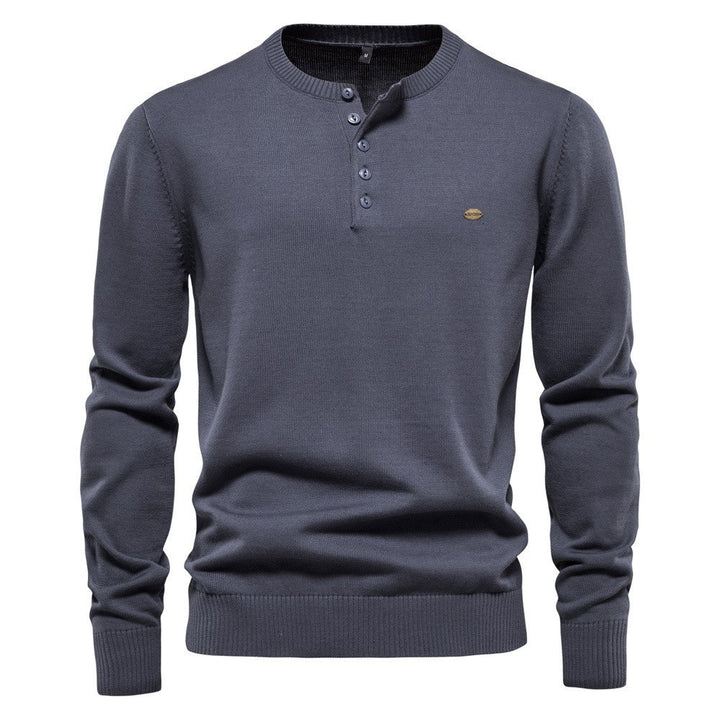 Herren Strickpullover mit modernem Henley-Ausschnitt und feiner Struktur Aliams