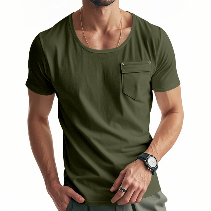 Herren Basic V-Ausschnitt T-Shirt mit Brusttasche Aliams