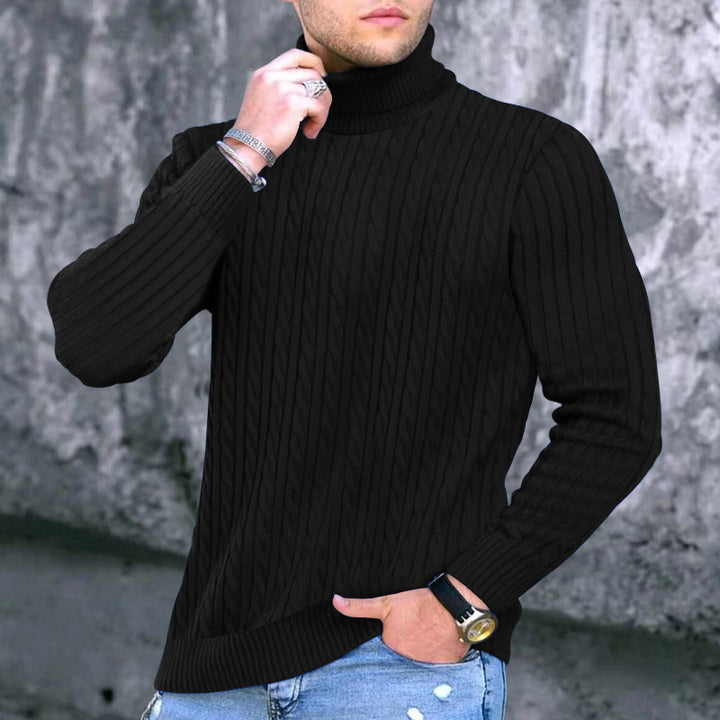 Herren eleganter Rollkragenpullover mit exquisiter Zopfmusterstruktur Aliams