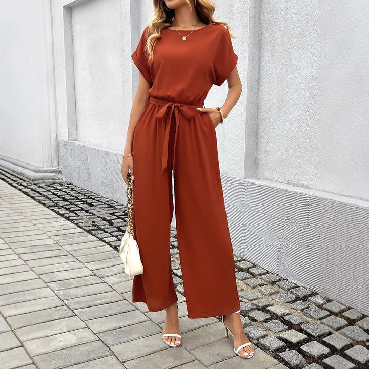 Damen Jumpsuit mit Weitem Bein und Taillengürtel Aliams