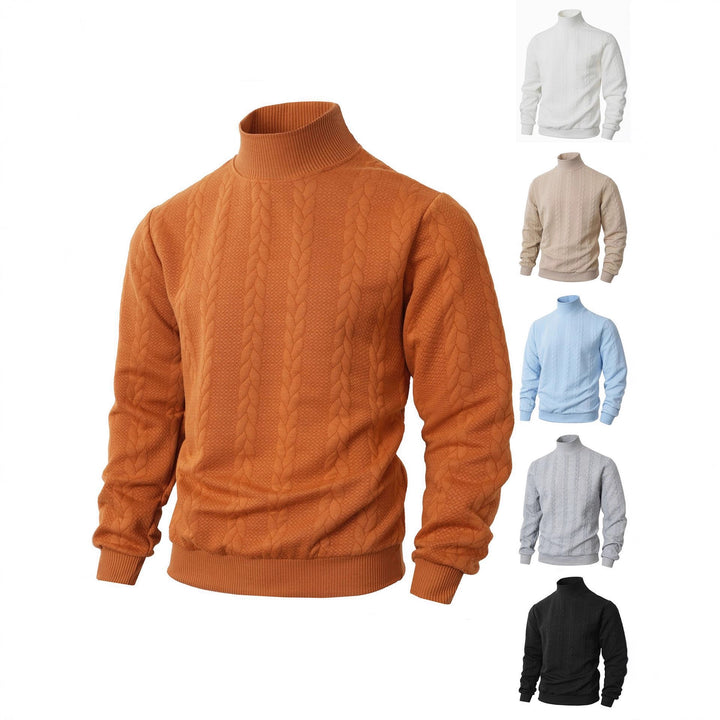 Herren Strickpullover mit hohem Kragen und innovative Zopfdetails Aliams