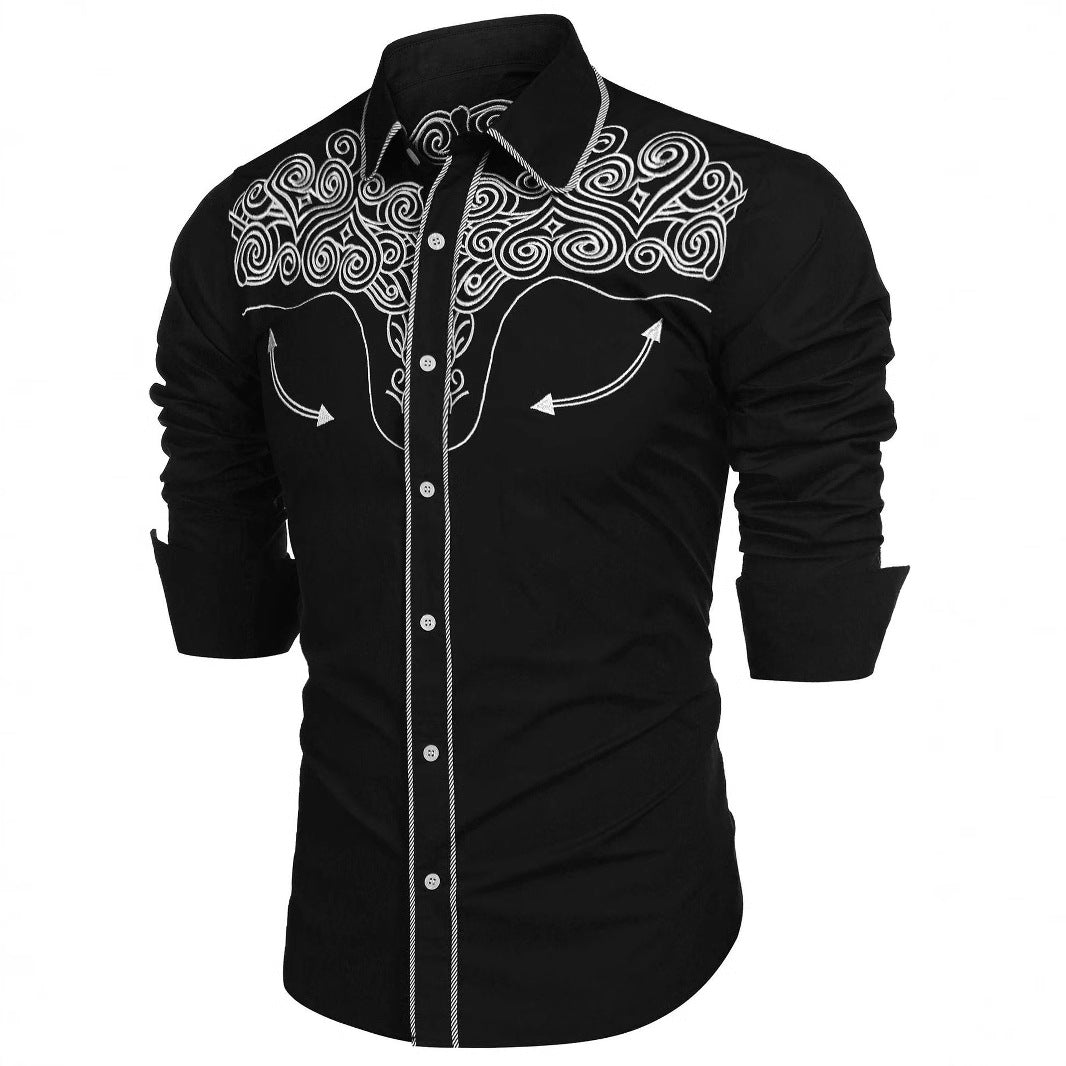 Herren Kunstvoll besticktes Langarmhemd Aliams