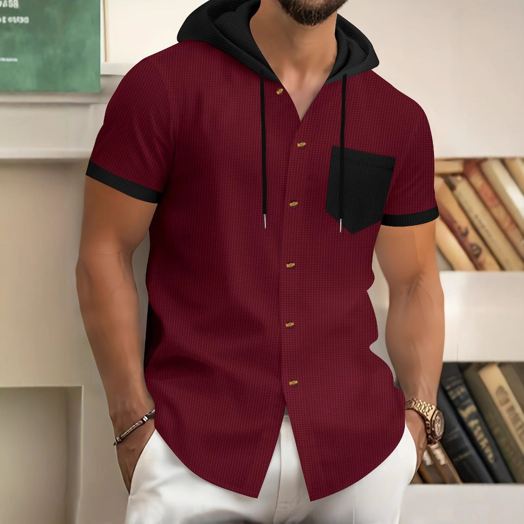 Herren Kurzarm-Hemd mit Kapuze und modischem Design Aliams