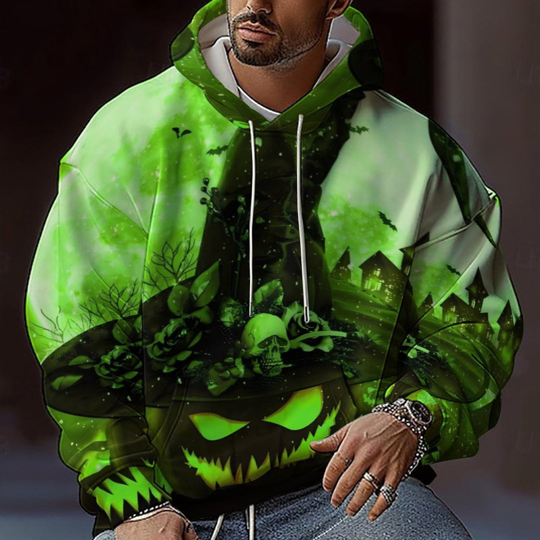 Herren Kapuzensweater mit kreativen Halloween-Motiv und lockerer Passform Aliams