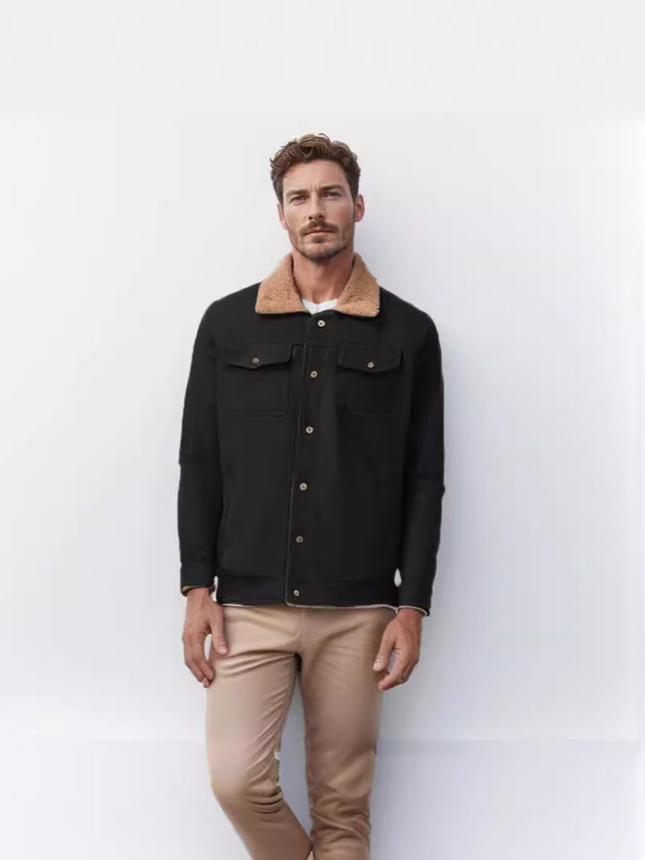 Herren schicke Arbeitsjacke mit weichem Kragen aus Kunstfell Aliams