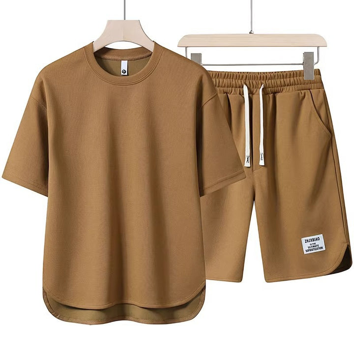 Unisex lässiges Set aus T-Shirt und Shorts mit seitlichen Taschen und elastischem Bund Aliams