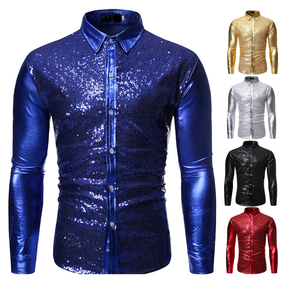 Herren Glitzernde Paillettenhemd mit modernem Slim-Fit-Schnitt Aliams