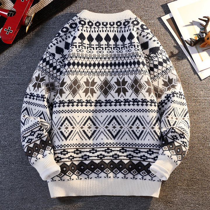 Herren gemusterter Pullover mit winterlichem Design und hohem Kragen Aliams