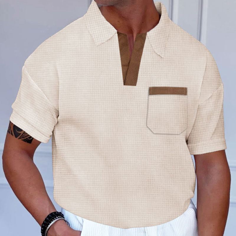 Herren Kurzarm-Polohemd mit modernem Stehkragen und Brusttasche Aliams