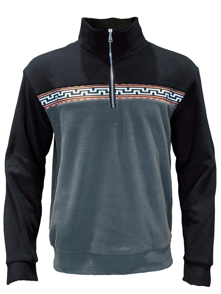 Herren Fleece-Pullover mit stylishem Stehkragen und farblich abgesetztem Muster Aliams