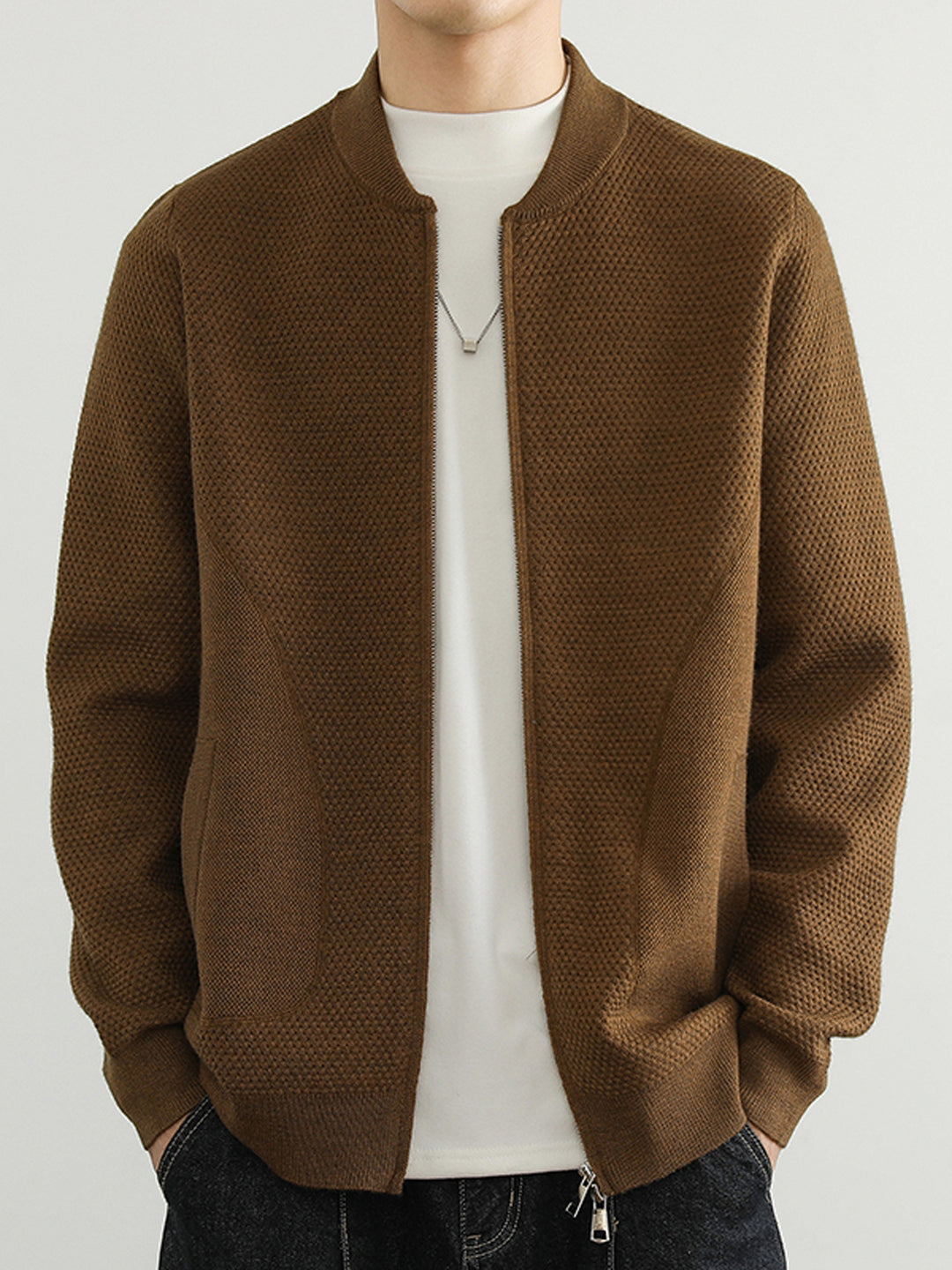 Herren Jacquard Sweatjacke mit Reißverschluss und praktischen Taschen Aliams