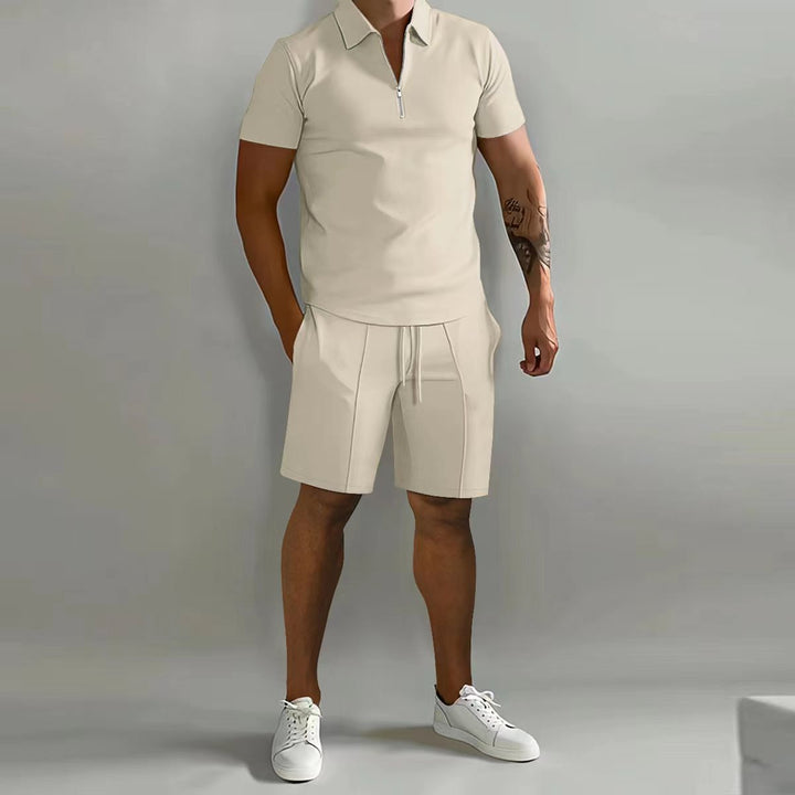 Herren sportliches Kurzarm-Poloshirt mit Reißverschluss und passenden Shorts Aliams