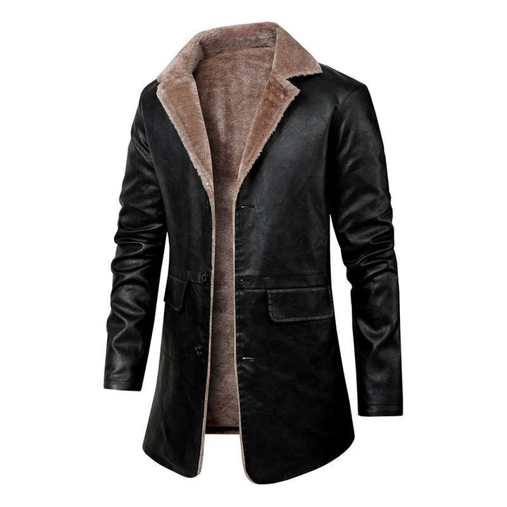 Herren elegante Kunstlederjacke mit warmem Futter Aliams