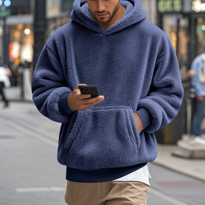 Herren übergroßer Fleece-Hoodie mit Kängurutasche und gemütlichem Schnitt Aliams