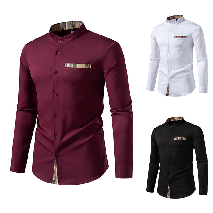 Herren elegantes Langarmhemd mit karierten Akzenten Aliams