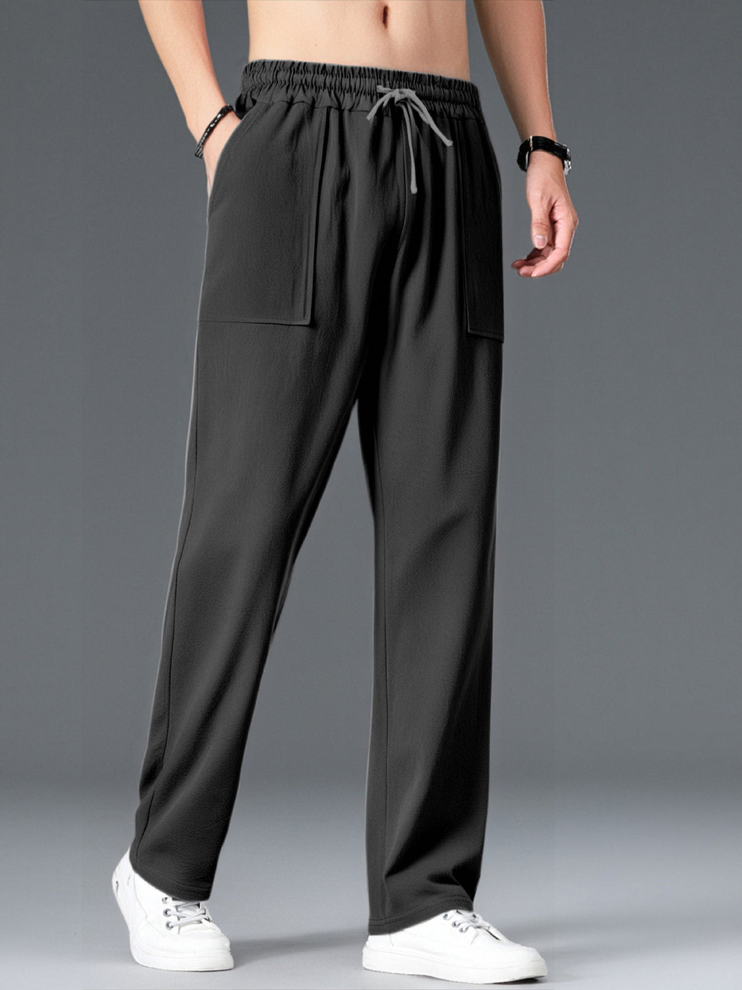 Herren Bequeme Freizeithosen mit elastischem Bund und seitlichen Taschen Aliams