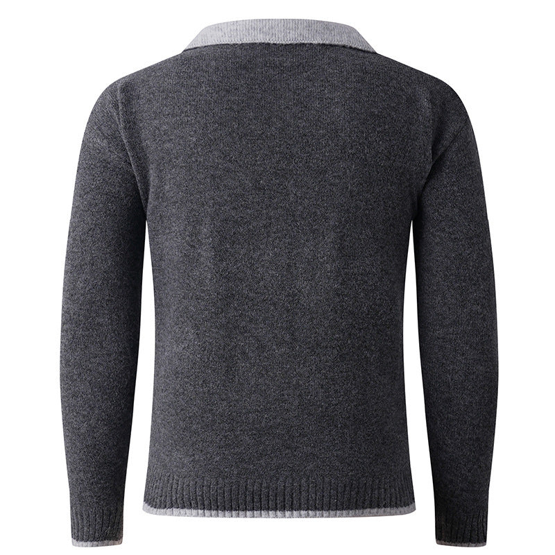 Herren eleganter V-Pullover mit gleitendem Hemdkragen und hochwertiger Textur Aliams