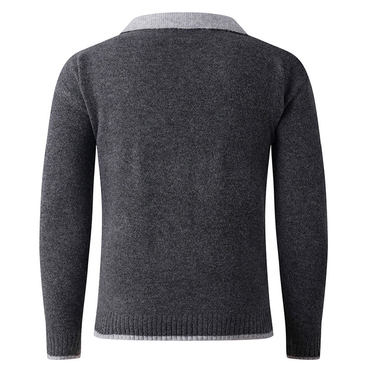 Herren eleganter V-Pullover mit gleitendem Hemdkragen und hochwertiger Textur Aliams
