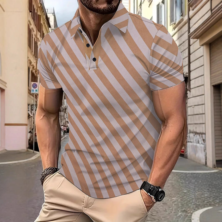 Herren Kurzarm Poloshirt mit modernem Streifenmuster Aliams