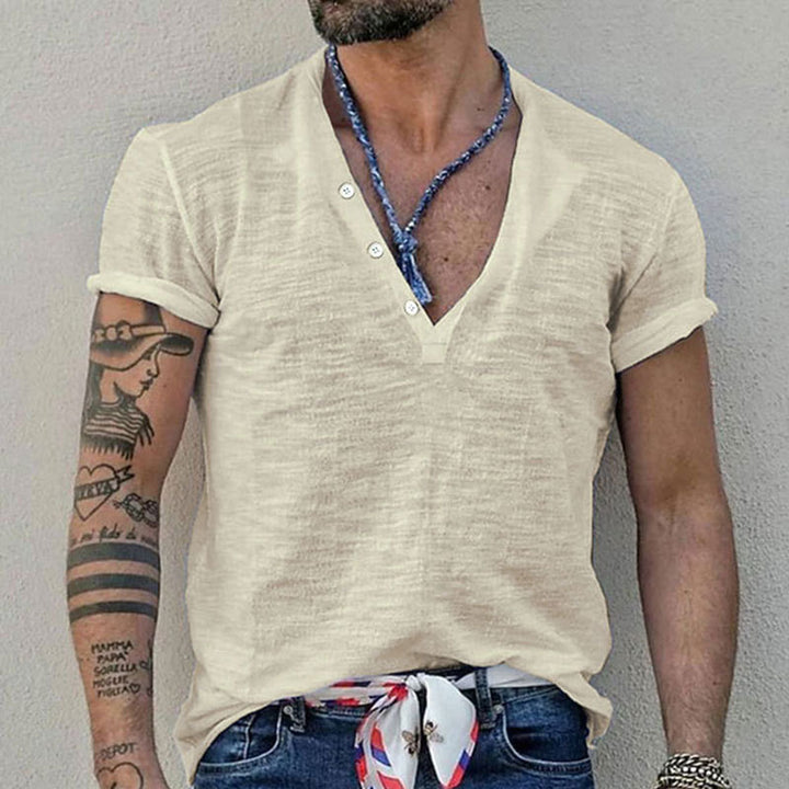 Herren Kurzarm-Henley-T-Shirt mit atmungsaktivem Design und praktischen Knöpfen Aliams