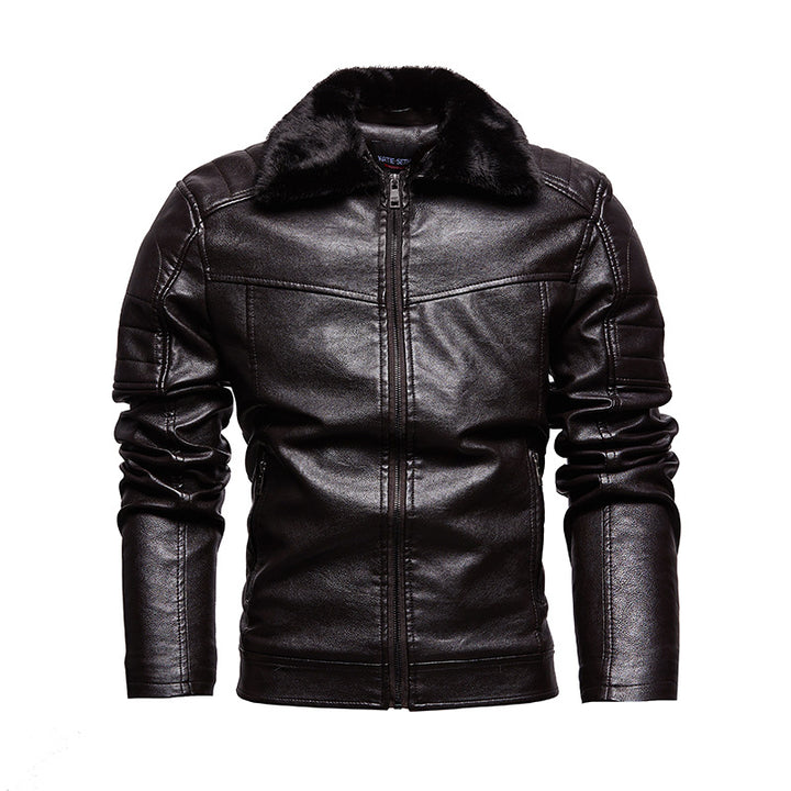 Herren stilvolle Kunstlederjacke mit weichem Teddykragen Aliams