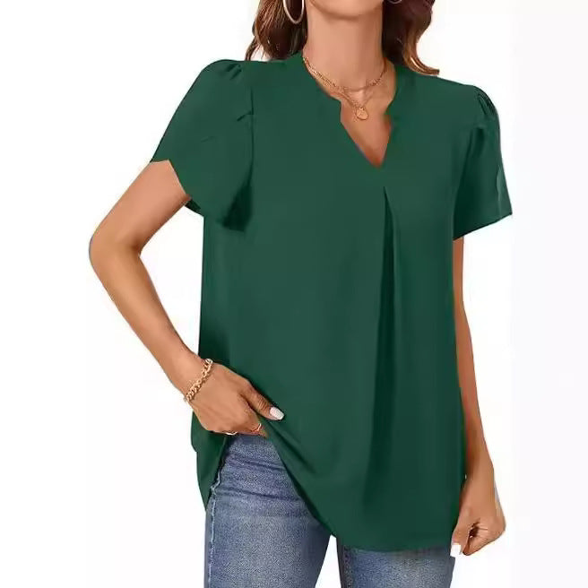 Damen Bluse mit eleganter V-Ausschnitt-Detail und leichten Puffärmeln Aliams