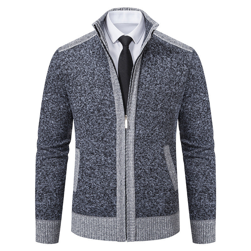Herren elegante Strickjacke mit modernem Reißverschluss und hohem Kragen Aliams