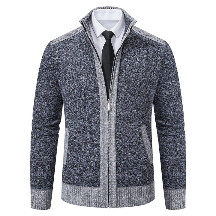 Herren elegante Strickjacke mit modernem Reißverschluss und hohem Kragen Aliams