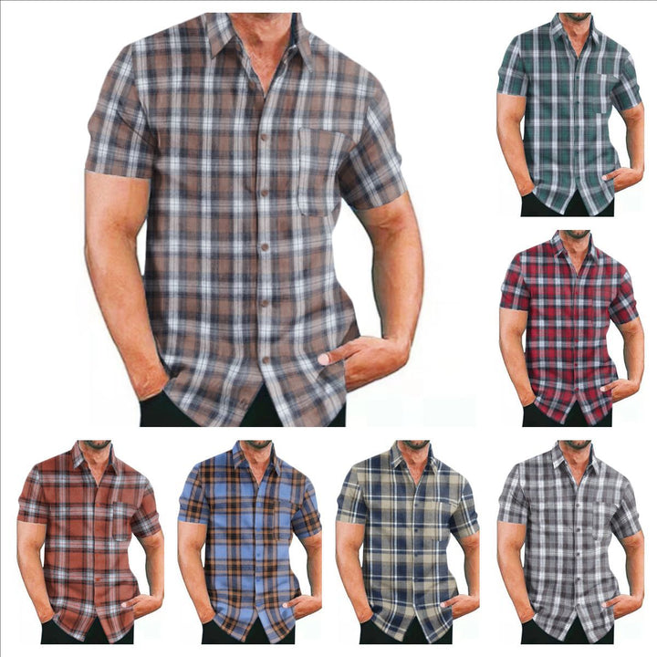 Herren Kurzarm Karohemd mit Taschen und modischem Schnitt Aliams