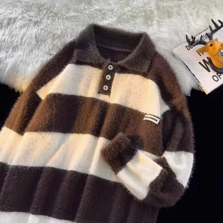 Damen kuscheliger Strickpullover mit klassischem Polokragen Aliams