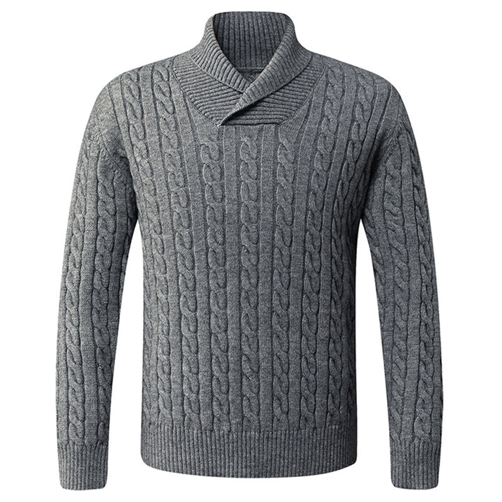 Herren Grobstrickpullover mit modernem Schalkragen und Zopfmuster Aliams