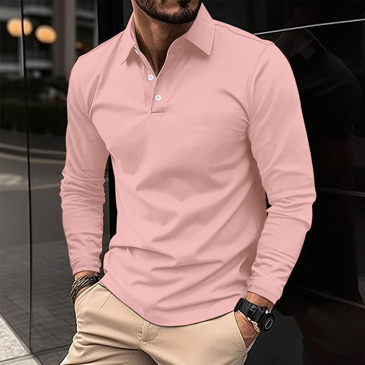 Herren elegantes Longsleeve Poloshirt mit modernem Henley-Kragen und atmungsaktiven Eigenschaften Aliams