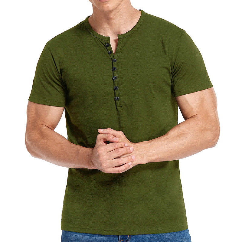 Herren Kurzarm-Henley-Shirt mit stilvollem Knopfverschluss Aliams