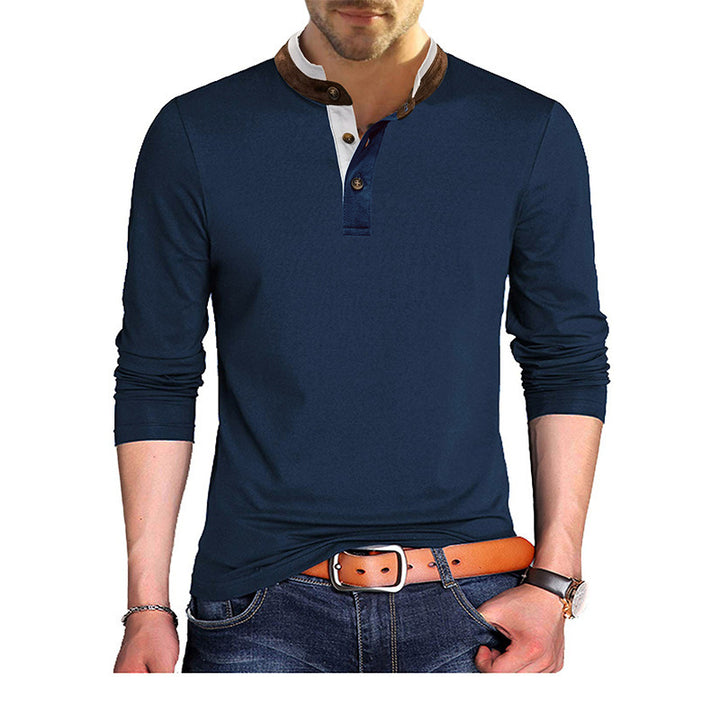 Herren Stilvolles Langarmshirt mit Henley-Kragen und dekorativen Knöpfen Aliams