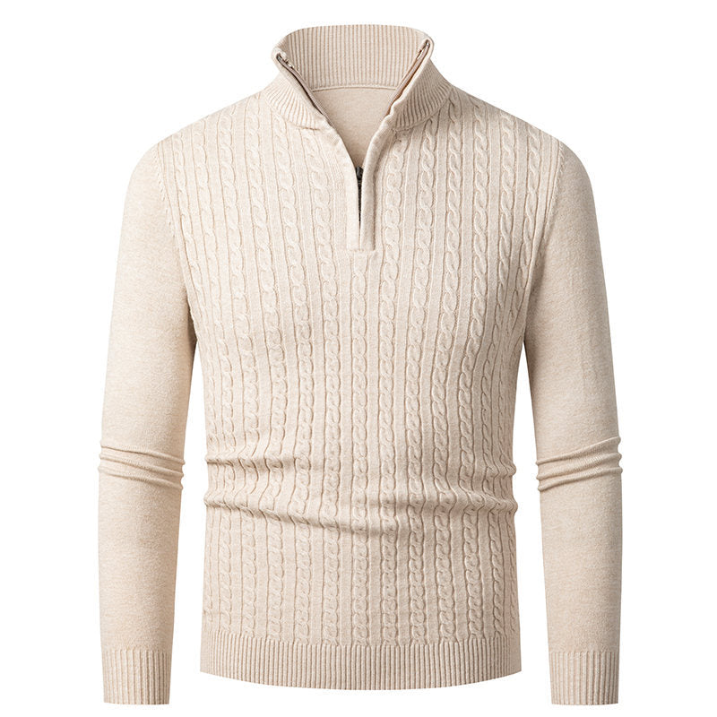 Herren Strickpullover mit modischem Zopfmuster und hochgeschlossenem Kragen Aliams